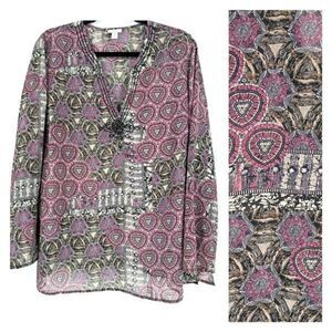 Apt 9 Floral Blouse Embroidered V‎ Neck Long Sleeve Paisley Sheer Boho Size 2X